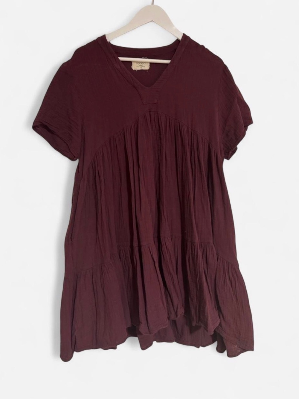V-Neck Tiered Tunic Dress in Deep Wine
